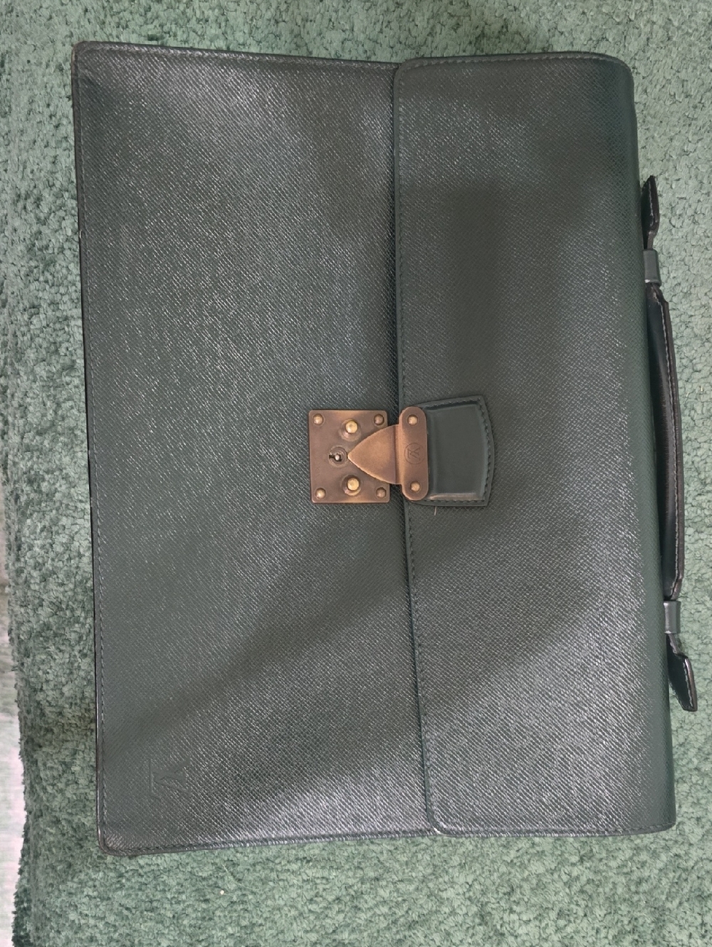Louis Vuitton Dark Green Taiga Leather Briefcase with Brass Hardware